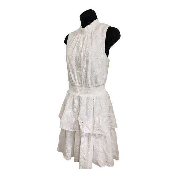 Laundry white eyelet elastic waist tiered neck tie sleeveless dress size 8 new - Picture 16 of 16